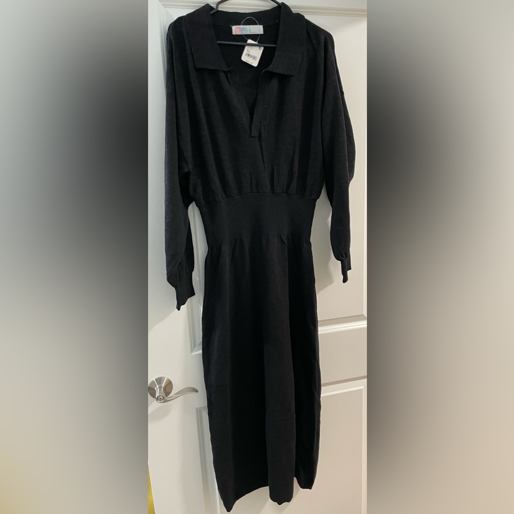 Free People Annabella Sweater Midi Dress, Black, Size XL